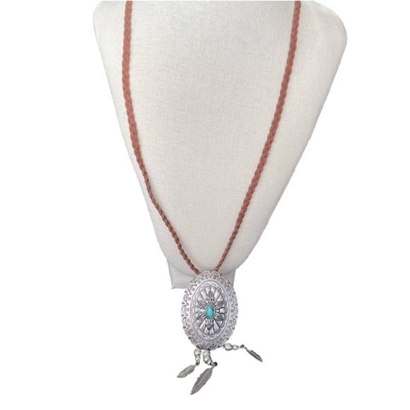 American Western Braided Cord Long Necklace Turquoise - Picture 1 of 9